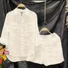 Women's Cotton & Linen Two-Piece Shirt Set - Solid Color, Spring/Autumn Fashion