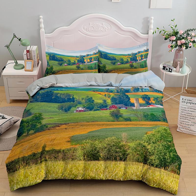 3D Nature Landscape King Queen Duvet Cover Flowers Green Leaves Bedding Set Shimen View Quilt Cover Polyester Comforter Cover