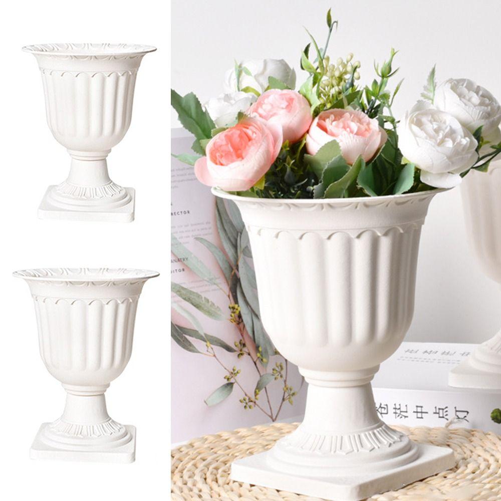 2pcs Wedding Pedestal Style Plastic Containers Flowerpot Roman Flower Vase  Flower Arrangement