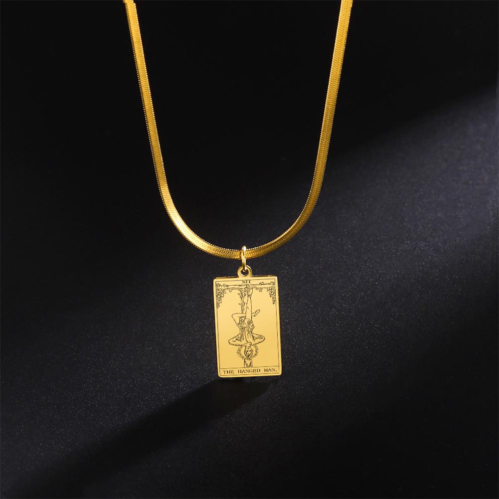 LIKGREAT Major Arcana Tarot Card Necklace Stainless Steel Snake Chain Necklace Vintage Amulet Moon/Sun/Star Tarot Jewelry Gift