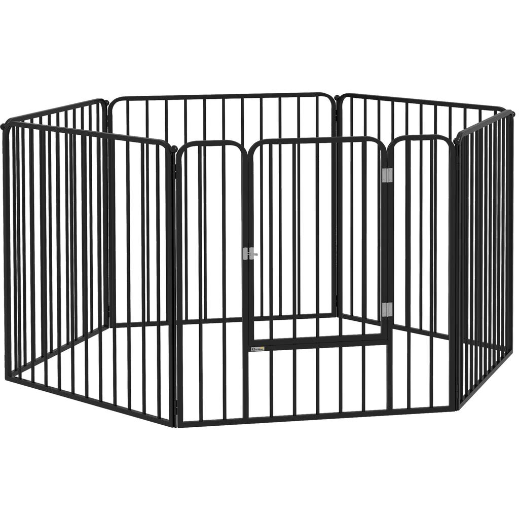 6-Panel Modular Dog Playpen for Indoor and Outdoor, In Steel, 164x83x80 Cm, Black