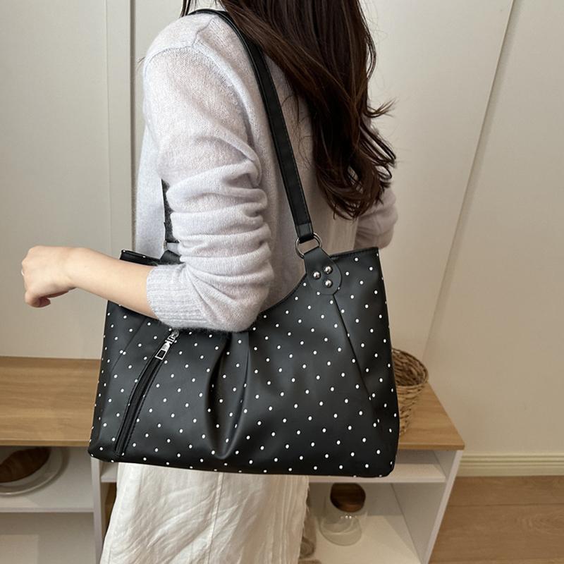 Vintage Pu Tote Bag Casual Students Purse 2026 New Large Capacity Shoulder Bag Polka Dot Zipper Commuting Handbag For Women