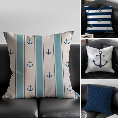 Fashion Relaxed Ocean Breeze Anchor Cushion Cover Pillow Case Antidustmite Invisible Zipper Silky Plush Cushion