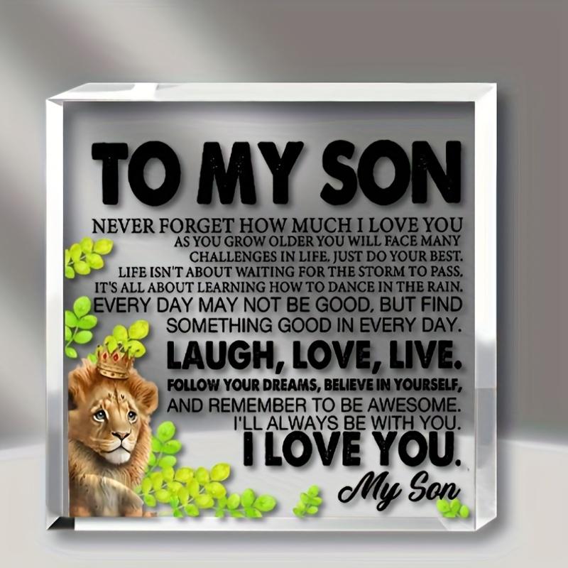 

A Gift From Parents To Their Son, A Transparent Desk Sign for Birthday, Christmas, Graduation Gifts, Acrylic Souvenirs and Decoration 10*10cm