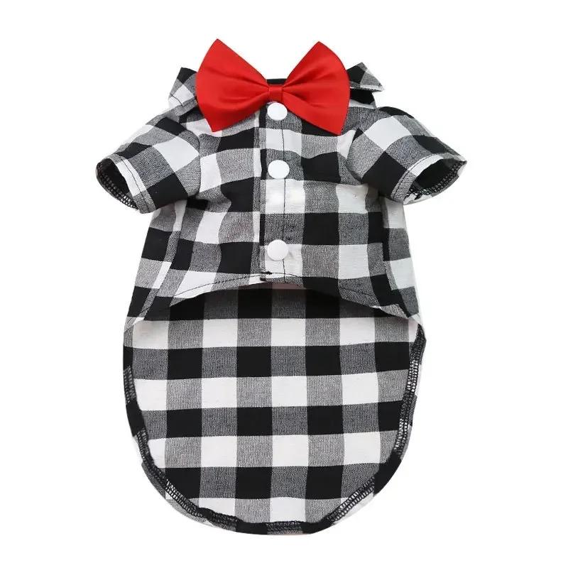 Classical Dog T-Shirts Bowtie Plaid Thin Summer Breathable Dog Clothes for Small Large Dogs Chihuahua Puppy Pet Cat Vest