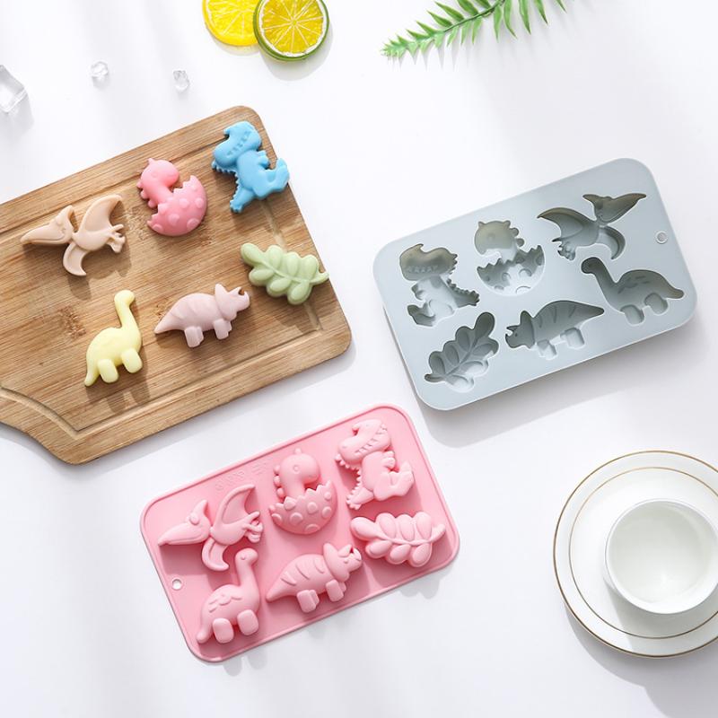 Silicone 6 Cavities Dinosaur Jello Molds For Chocolate Dinosaur Soap Molds For Baking Dessert Cupcake Topper Cake Decoration