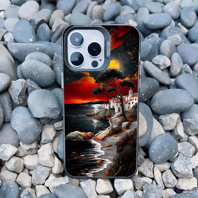 Luxury Sunset Island Scenery Phone Case for iphone 13 Mini 12 11 Pro Max 15 14 Pro Max Plus Landscape Matte Laser Covers Fundas