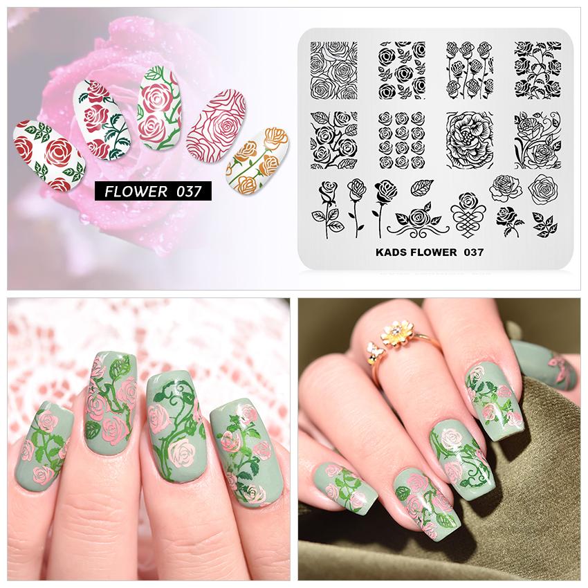 kads Flower 037 Pattern Stamping Plates Nail Print Tools Manicure Template DIY Decoration Tools Stamp Plate
