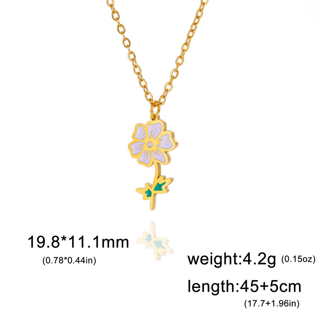 12 Birth Months Flower Necklace Stainless Steel White Green Enamel Daisy Rose Cosmos Pendant Neck Chains Birthday Gift