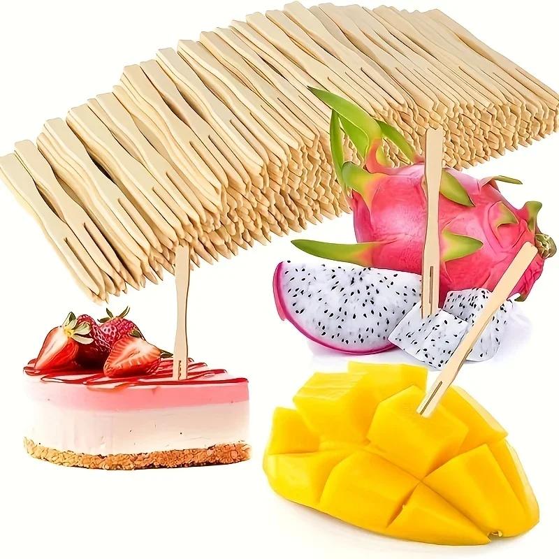 100 Mini Bamboo Appetizer Forks, 3.5-Inch Disposable Design Perfect for Fruit, Snacks, Desserts and Party Use