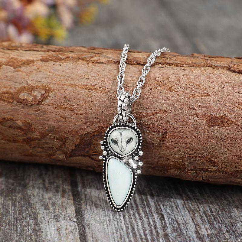 Western Style Women'S Turquoise Stone Bar Pendant Necklace With Owl Fashionable Necklaces Gift