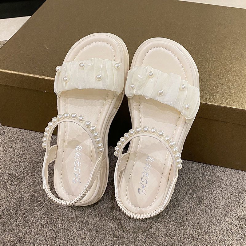 Outdoor Pearl Platform Women's Sandals On Sale Original Chic and Elegant Footwear 2025 Luxury Anti Slip Hot Korea Ladies Shoes