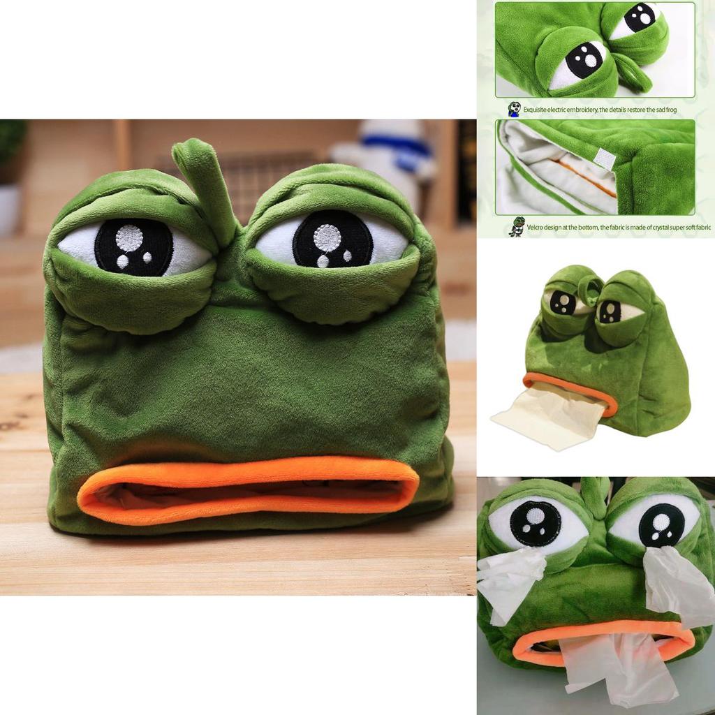 Pepe Smutná Žába Plyšový Úložný Box na Kapesníky pro Domácí a Kancelářské Použití Měkký na Dotek a Originální Design