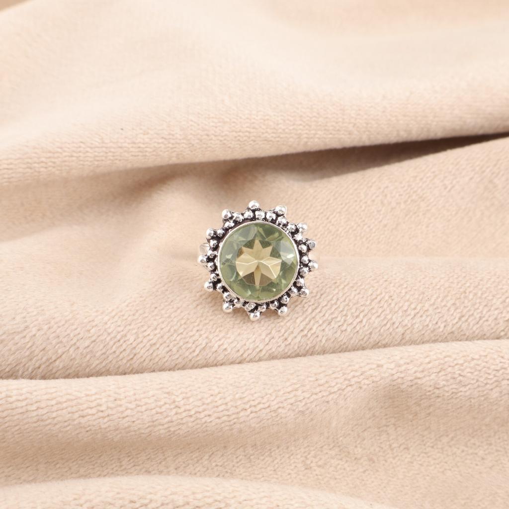 Green Amethyst Gemstone 925 Solid Silver Jewelry Handmade Engagement Girls Ring RR-7-48