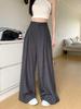 Gray High-Waisted Wide-Leg Women's Pants - Spring/Autumn Drapey Versatile Suit Pants, Loose and Slimming Casual Fit