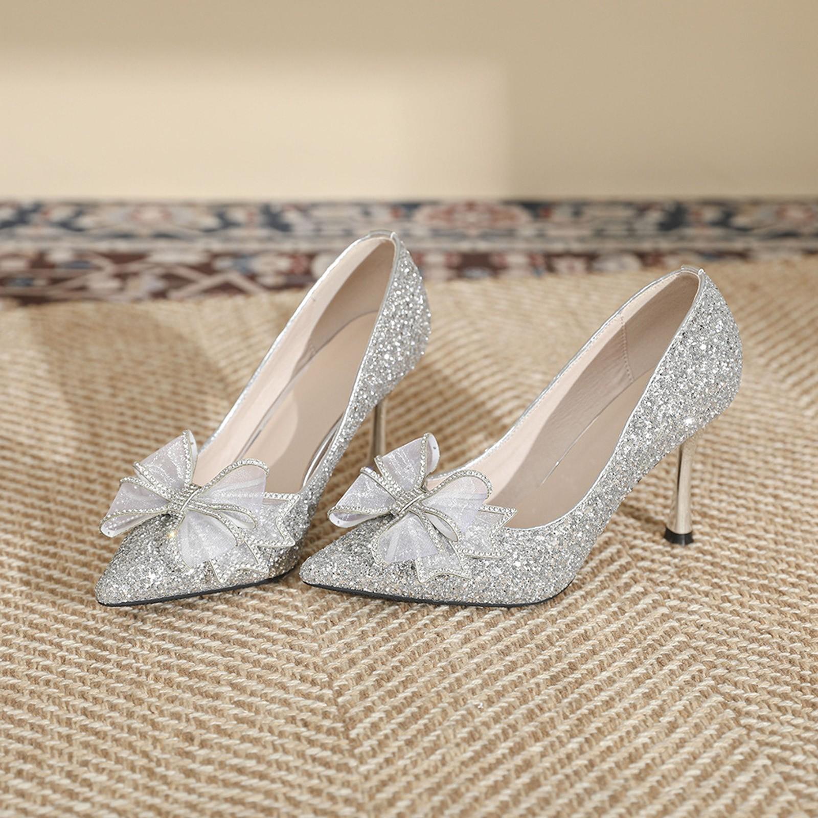 

Женские туфли на высоком каблуке с пайетками и бантиком, 8,5 см