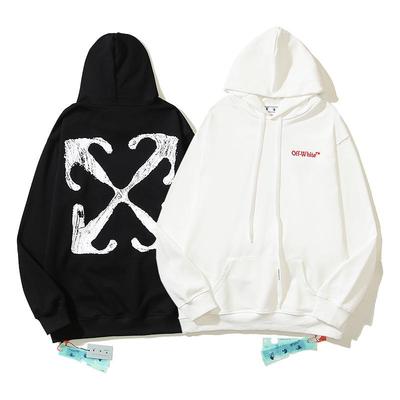 Unisex Off-White Embroidered Letter Hooded Sweatshirt for Autumn/Winter