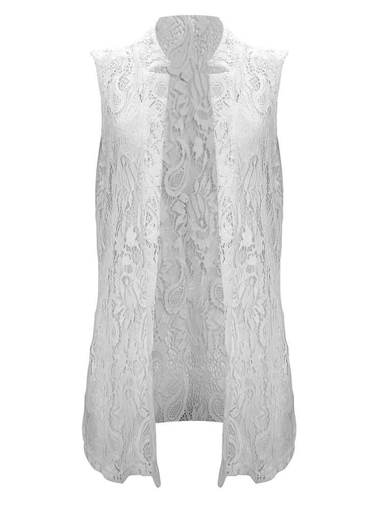 Letnia uniwersalna jednokolorowa koronkowa koszula bez rękawów Hollow Odzież damska