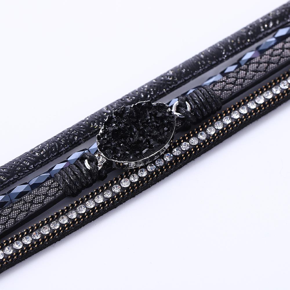 Bohemian Multilayer Leather Wrap Bracelet For Women Crystal Stone Charm Retro Wristband Bangles Female Fashion Party Jewelry
