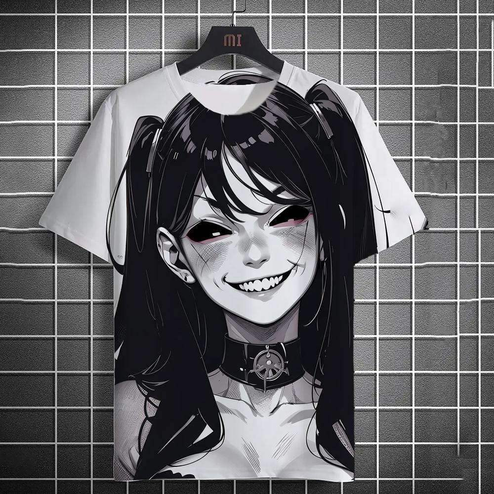 Summer New Men's Casual Short Sleeve T-Shirt Halloween Vampire Anime Girl Comfortable Breathable Retro Printed Short Sleeve