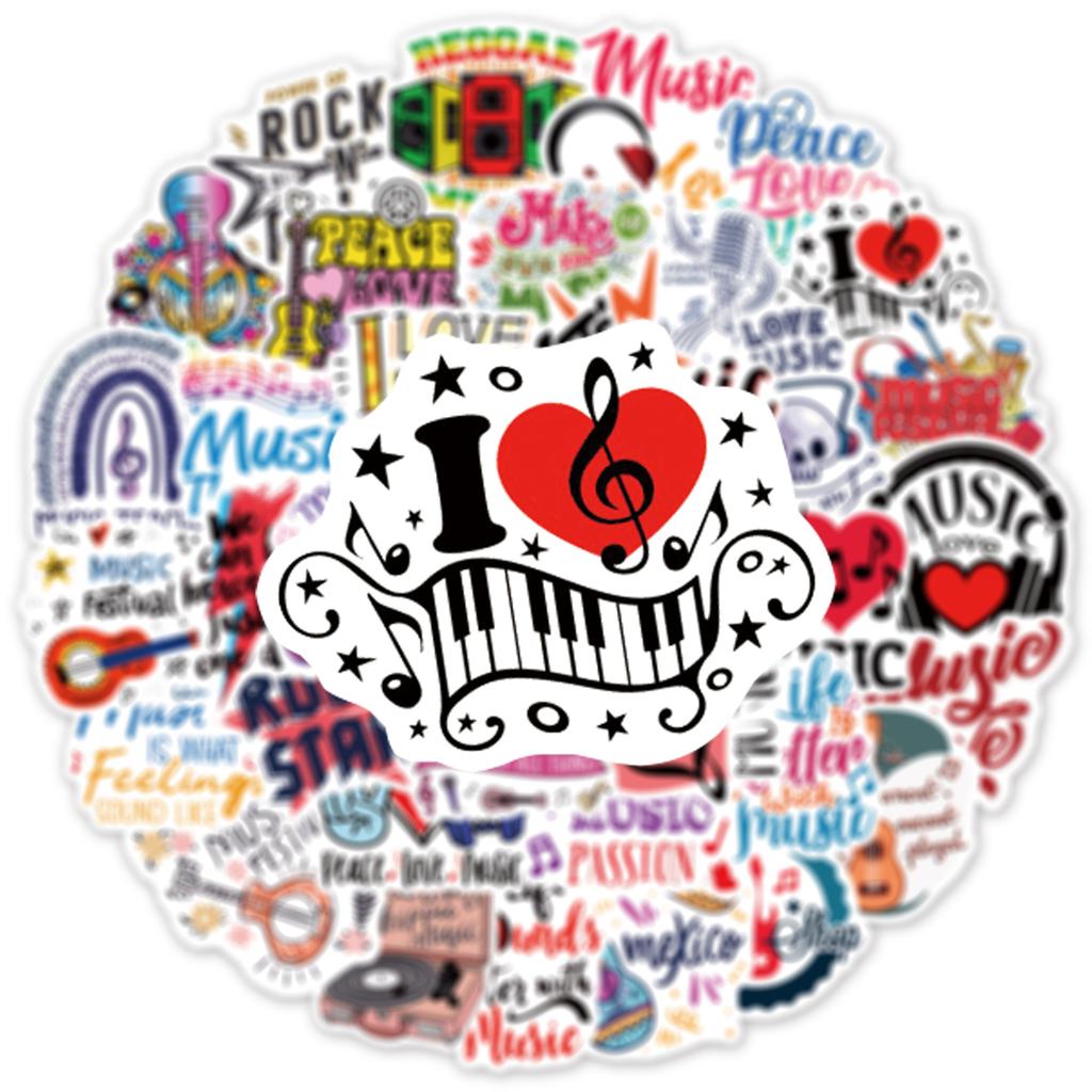 50/100PCS Small Fresh Music Graffiti Stickers Luggage Stationery Phone Guitar Cups Waterproof Text Stickers
