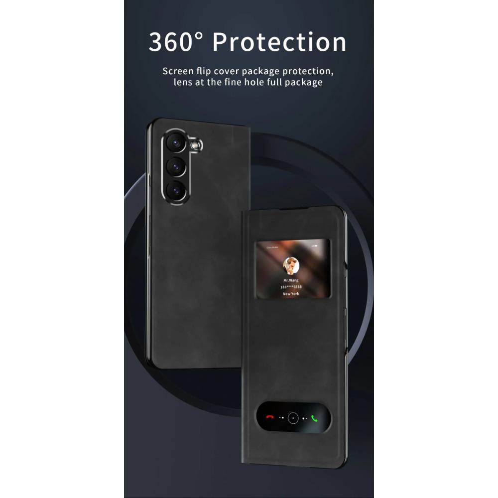 Business PU Leather Window Preview Phone Cover for Samsung Galaxy Z Fold 6 5 4 3 2 Case Hidden Bracket Foldable Holder Stand