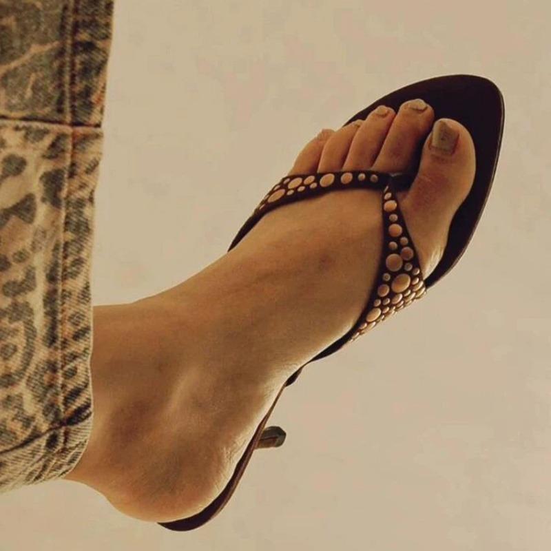 Women's Stiletto Sandals Summer New Style Pointed Toe Rivet Suede Anti-slip Wear-resistant High-heeled Slippers