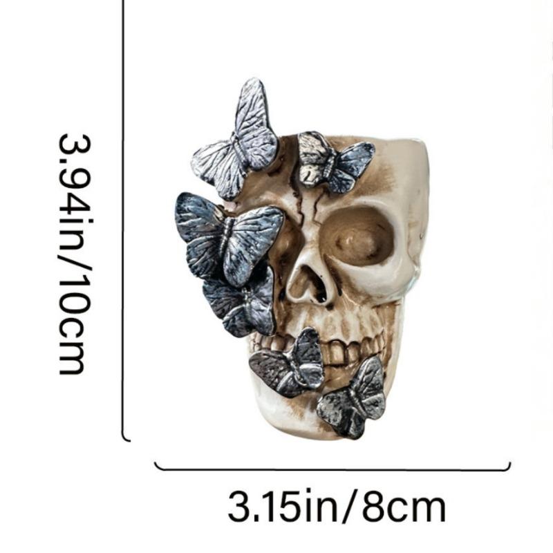 Halloween Butterfly Skull Resin Craft Vase, Tabletop Decoration Item, Decorative Statue, Arrangement Decoration Accessory