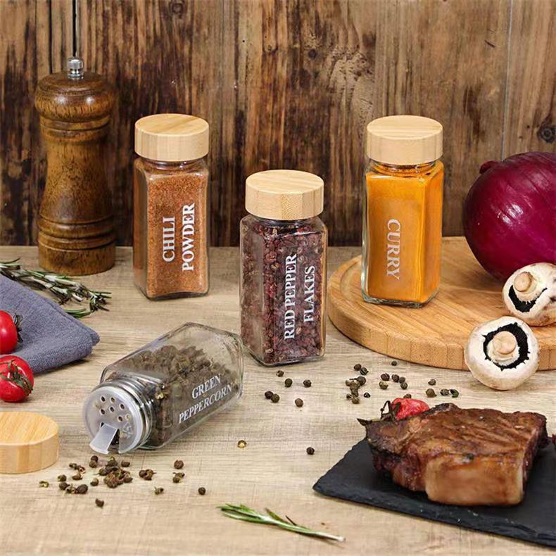 Set of 4 Square Seasoning Bottles: Chili Cumin Storage & BBQ Printing Jars