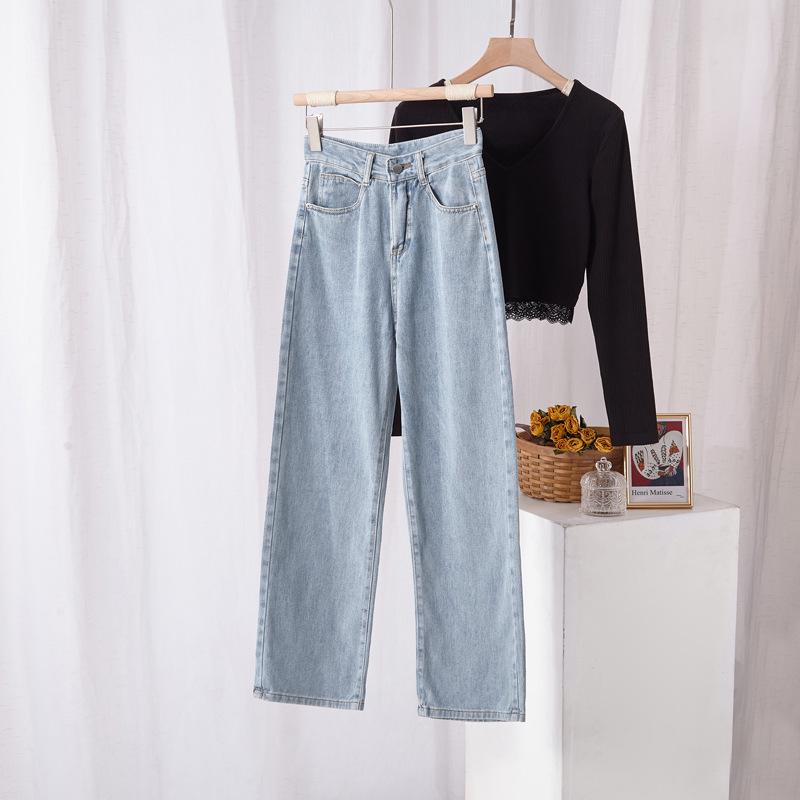 Women's High Waist Wide Leg Slim Jeans - Korean Style Straight, Versatile, Drape Effect, Loose Fit