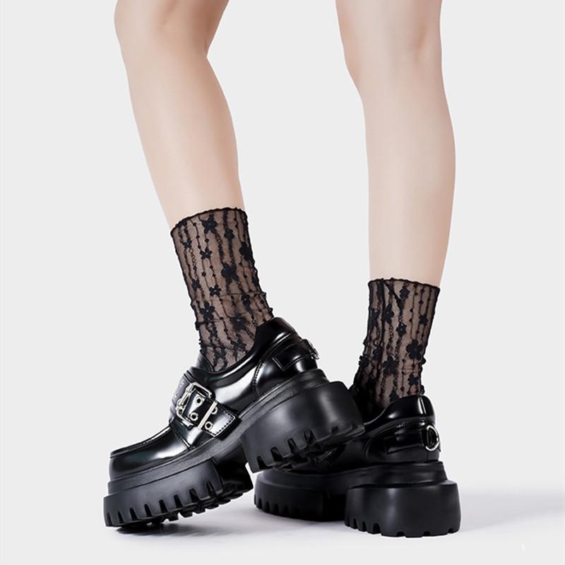 Spring Autumn Patent Leather Rivet Metal Buckle Platform Wedges Women Flats Shoes Casual Thick Bottom Loafers Shoes