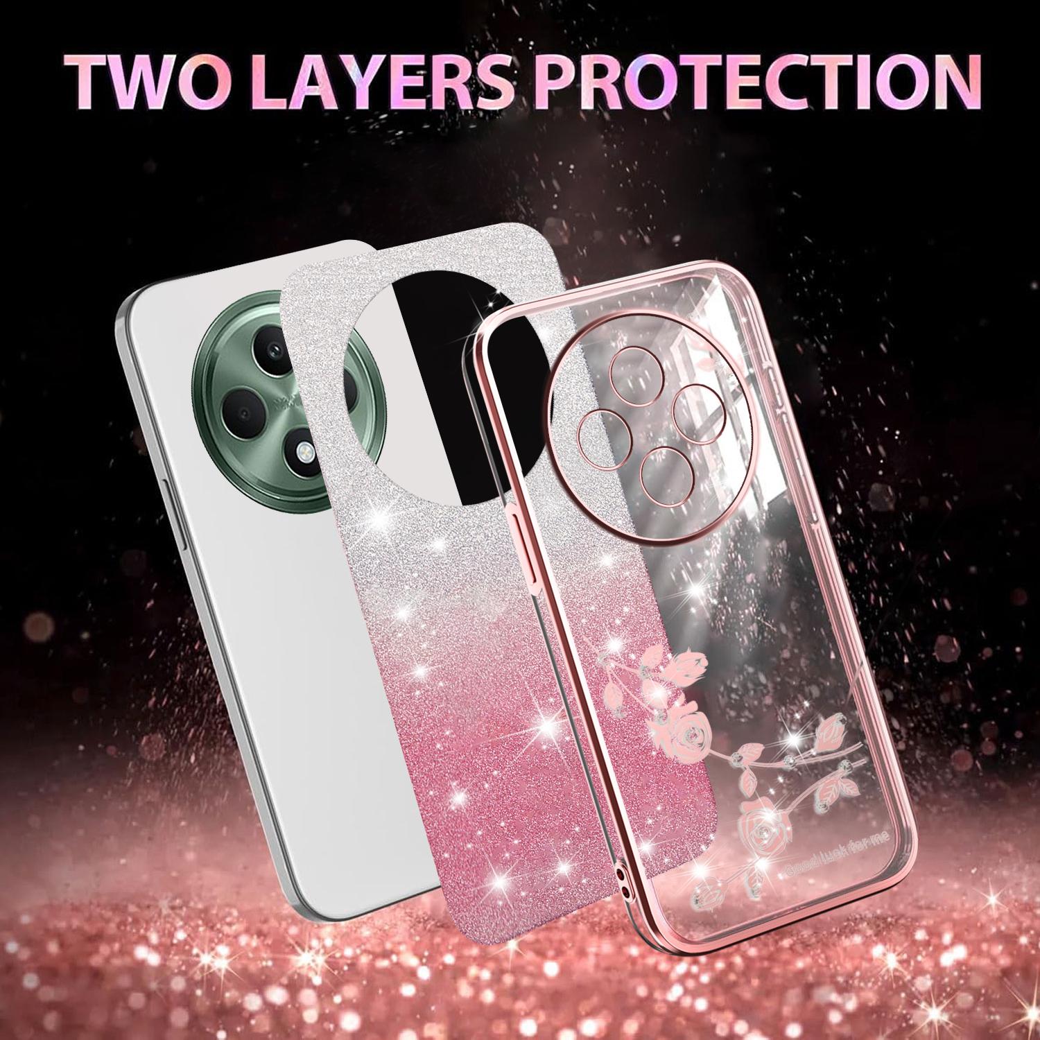 

For Oppo Reno12 F 5G Case Flower TPU Flexible Gradient Phone Cover Purple