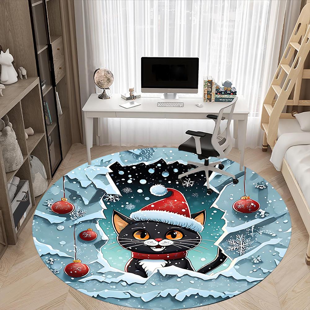 1pc Christmas Cat Chair Carpet for Office, Round Non Slip Durable Large Size Office Carpet, Suitable for Office