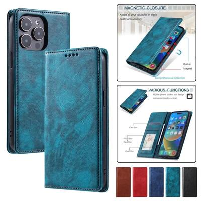 Leder Portemonnaie Kartenhülle für iPhone 15 Pro Max 14 Plus 13 12 Mini 11 für Samsung Galaxy S23 Ultra S22 S21 S20 FE A54 A34 A14 A73 A53 Flip Cover
