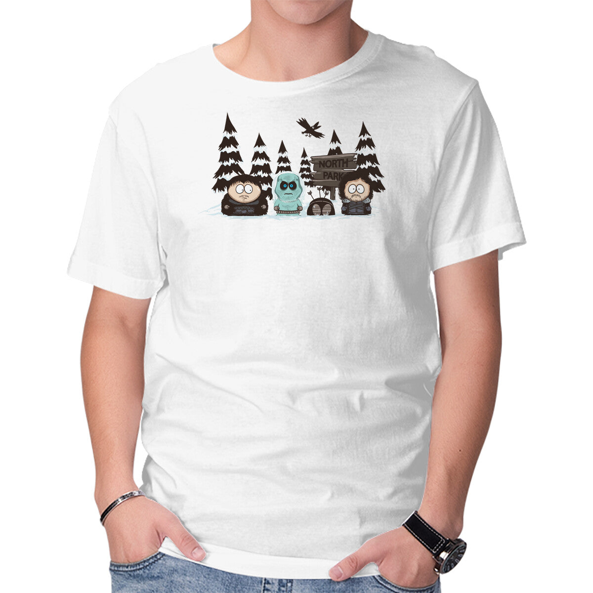 Unisex Crew Neck T-Shirt North Park Graphic Short Sleeve Casual Tee L