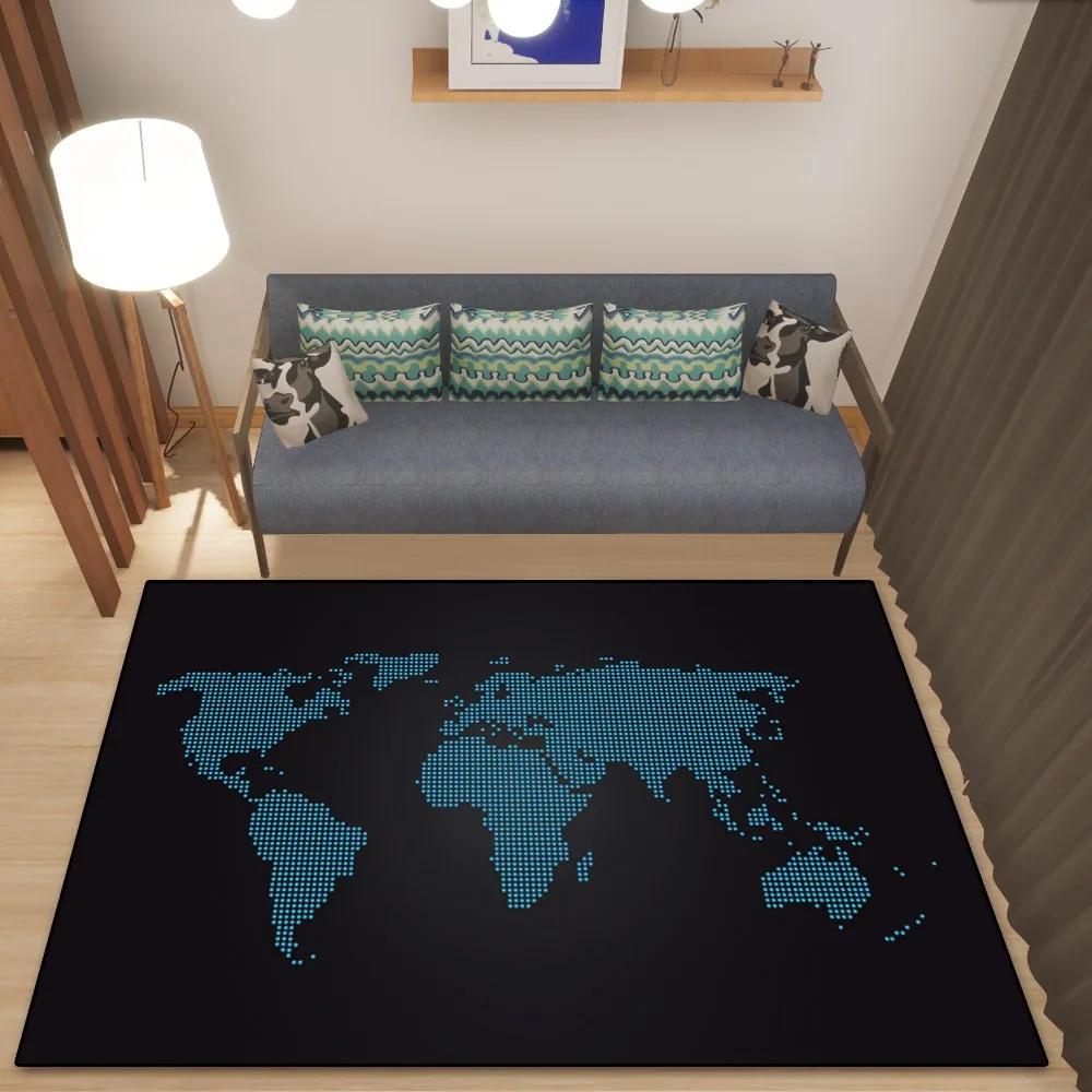 World Map Rug European and American Retro Dirty Resistant Easy Cleaning Flannel Carpet Living Room Bedroom Mat Home Decor New