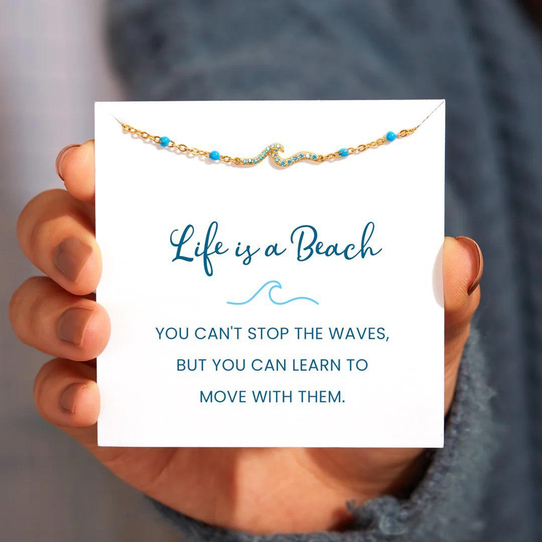 S925 Sterling Silver Blue Enamel Resin Wave Bracelet for Women 925 Silver