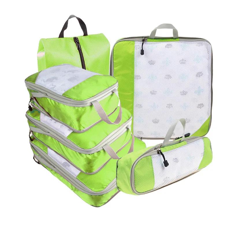 6PCS Mesh Visual Luggage Portable Packing Cubes Lightweight Suitcase Bag Compressed Travel Storage Organizer Set with Shoe Bag