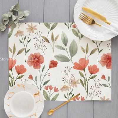 Set de table motif floral bohème Décoration de cuisine Coton Lin Boho Tapis de table de salle à manger Sous-verre Tapis pour bol tasse à café 40X30cm