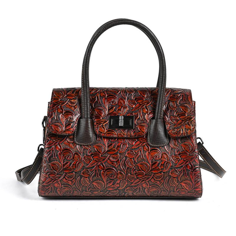 

Женская сумка в стиле ретро из натуральной кожи Johnature, сумки ручной работы из тисненой воловьей кожи большой емкости на плечо и через плечо красный