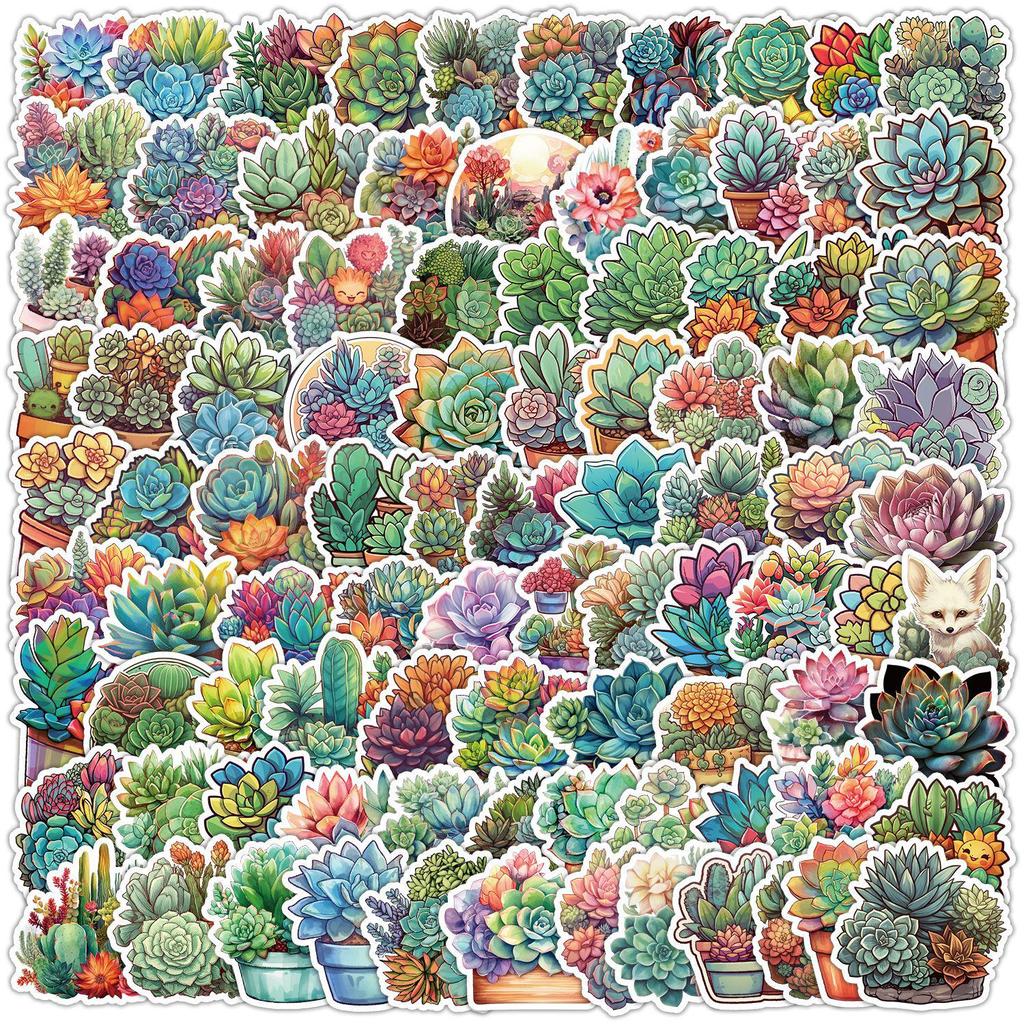 100 Waterproof Succulent Graffiti Stickers for Suitcases, Computers, and Guitars