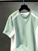 Casual round neck T-shirt, contrasting color block design, fashionable top for all seasons