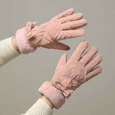 Gants de Ski d'Hiver pour Femmes Mode Nœud Plus Polaire Épaissis Chauds Gants d'Équitation Coupe-Vent Écran Tactile