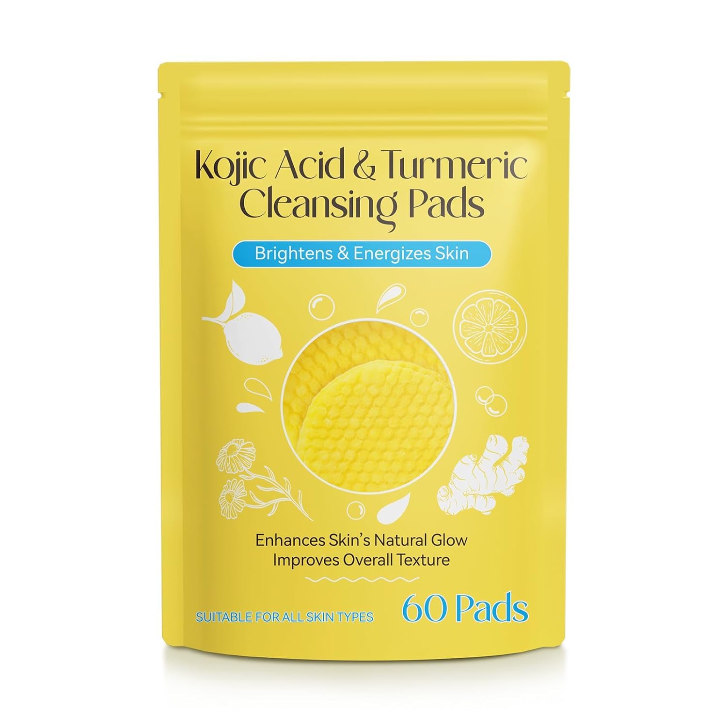 GALLY Kojic Acid Turmeric Cleansing Pads, Face Turmeric & Kojic Acid Pads for Dark Spots, Glow Up Acne Scars, Unclog Pores, Enriched Vitamin C, Gen