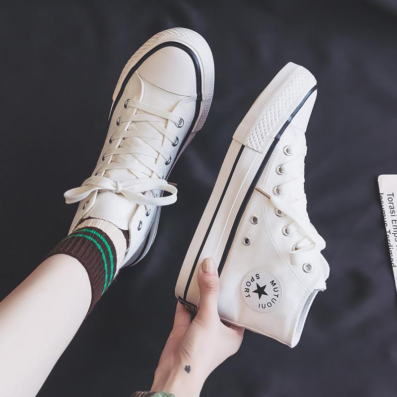 High-top Canvas Shoes Women's Platform Heightening Shoes Spring New College Style Casual Shoes Cloth Shoes Student Board Shoes