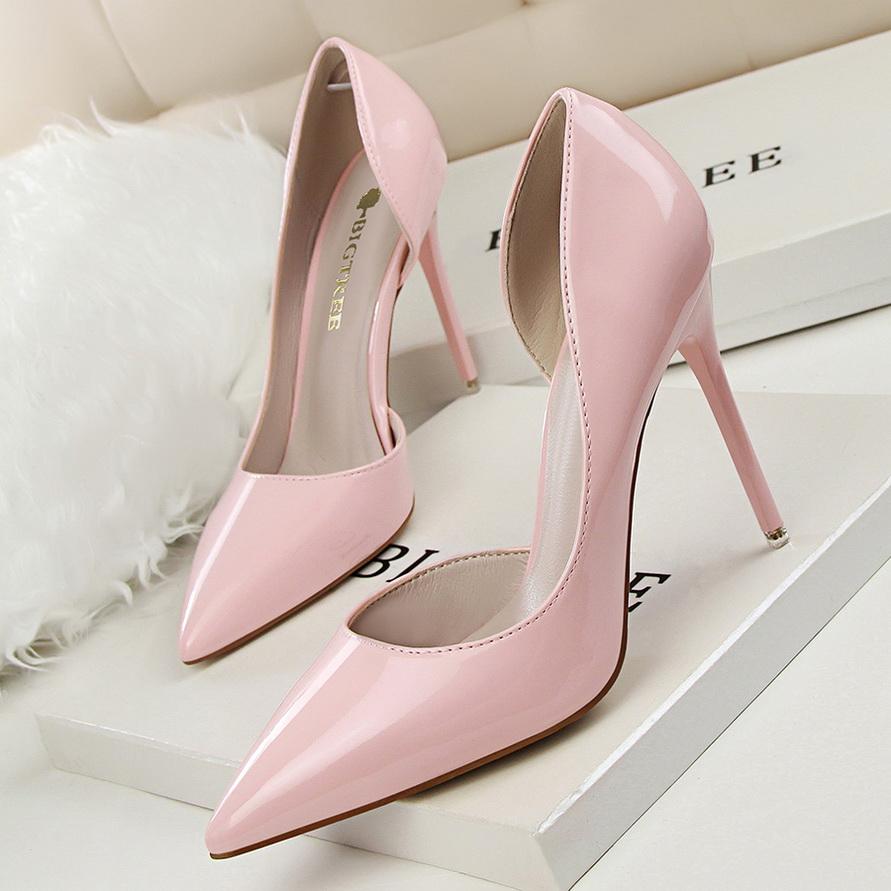 Fashion Women Party 10.5cm High Heels Office Patent Leather Pumps Lady Stiletto Low Heels Scarpins Cutout Elegant Orange Red Shoes
