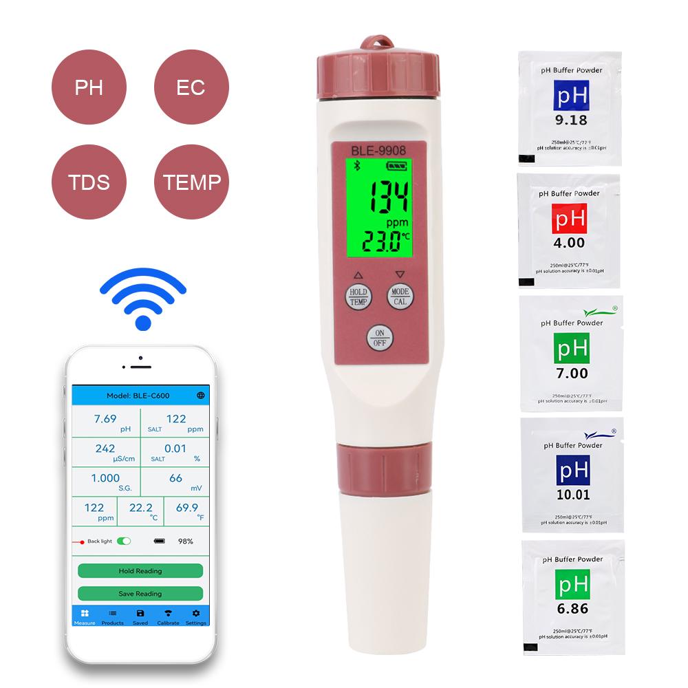 

Bluetooth 4 в 1 BLE-9908 APP Control Тестер качества воды Temp EC TDS PH Meter Online