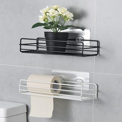 Iron Bathroom&toilet Shelf Wall Mounting Shower Gel Storage Rack Black and White Non-perforated Toiletries Shelf
