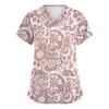 Damenmode Gepunktetes V-Ausschnitt Kurzarm Arbeits-Oberteil mit Taschen, Pflegekraft Uniformhemd