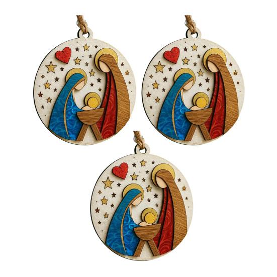 Nativity Scene Wooden Ornament Handcrafted Jesus Birth Scene for Christmas Tree Decor 3.25 Inch